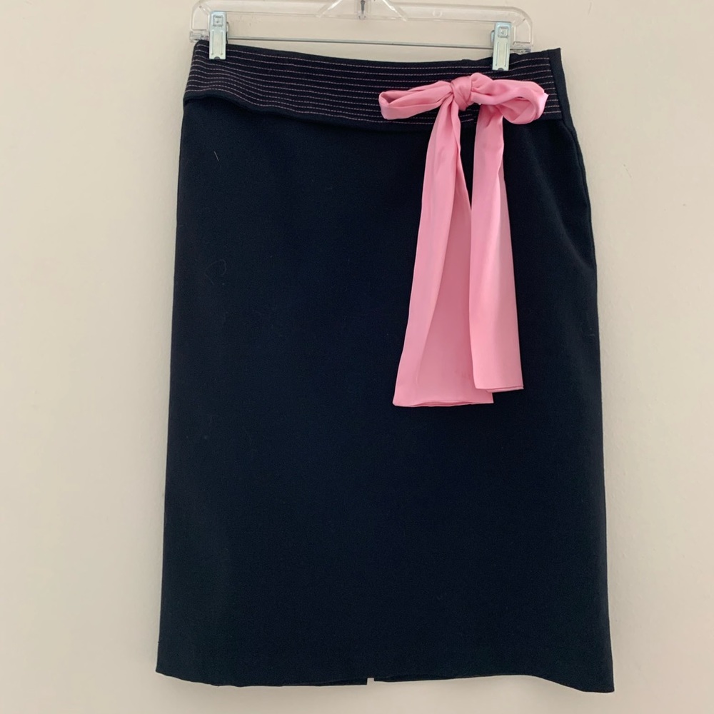 Ruth Black Pencil Skirt Pink Satin Belt 8